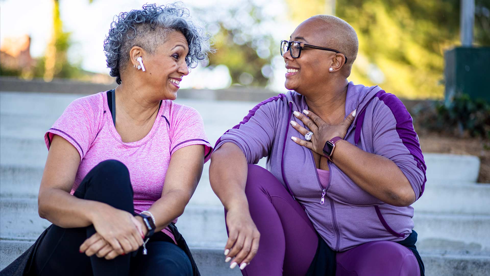 Two women taking an exercise break